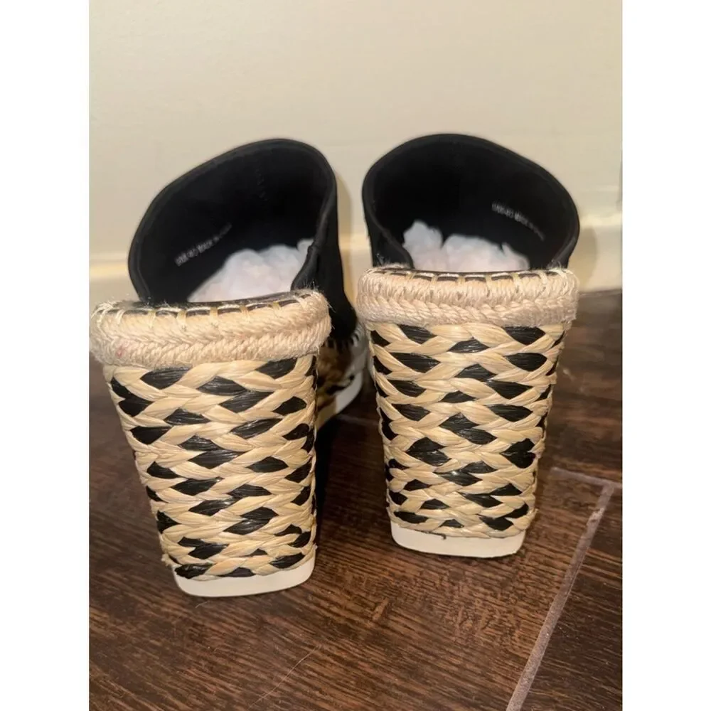 Vince Camuto Brissia Black Leather Espadrille Wedge Mules Sandals Size 9M/40 EUC